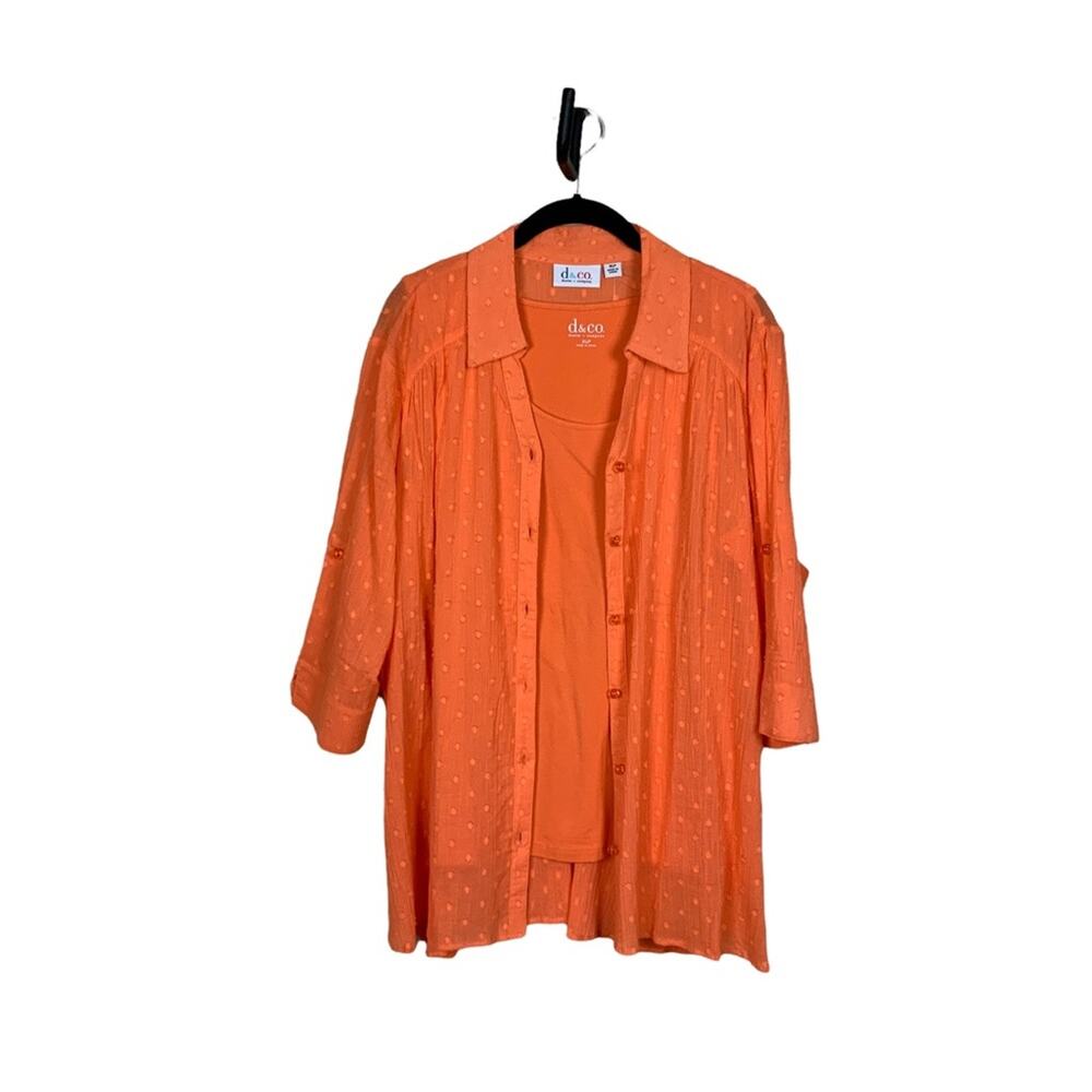 Denim + Company Crinkle Button Up Top with Tank Orange Size XL Petite